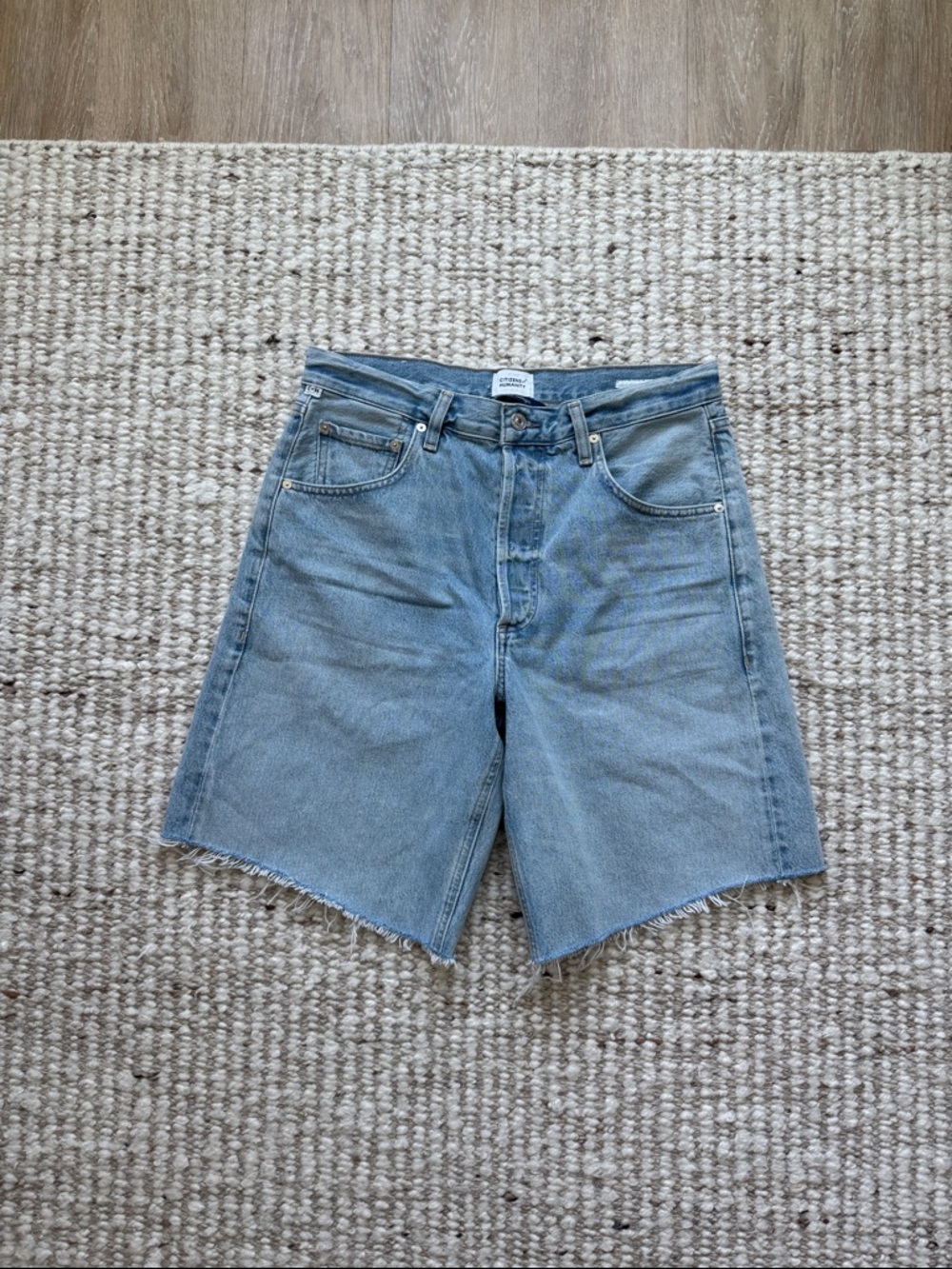 Citizens of Humanity Ayla Shorts 28 High Rise Longline Denim Raw Hem Blue - Picture 3 of 6